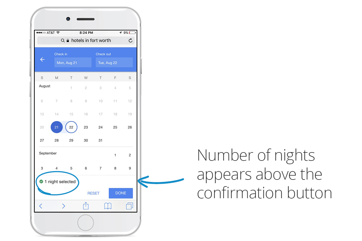 Date Selector Callout within Google Hotel Ads